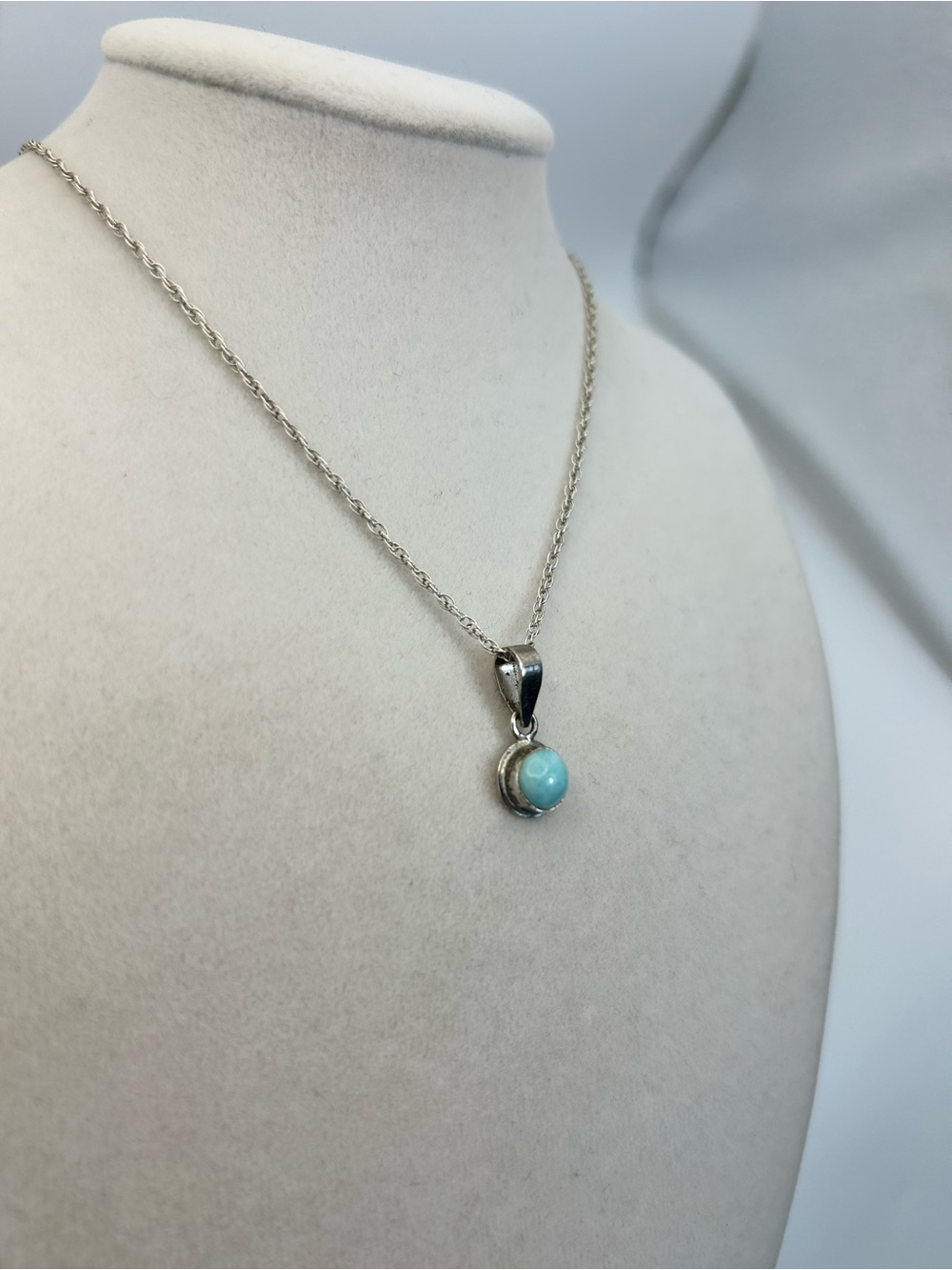 Sterling Silver Larimar Pendant Necklace 18" Stamped 925 Soft Aqua Blue Stone - Picture 2 of 13
